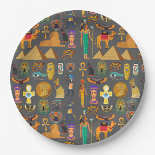 Egyptian Hieroglyphic Symbol Pattern pharaoh Paper Plate
