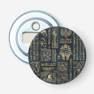 Egyptian hieroglyphs and deities -Abalone and gold Bottle Opener