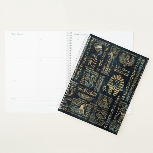 Egyptian hieroglyphs and deities -Abalone and gold Planner (Display)