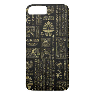 Egyptian hieroglyphs and deities gold on black Case-Mate iPhone case