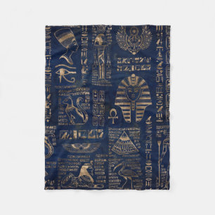 Egyptian hieroglyphs and deities-gold on marble fleece blanket