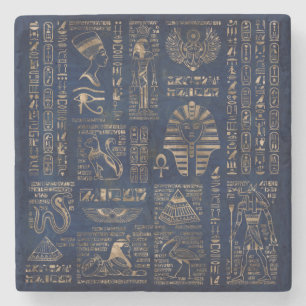 Egyptian hieroglyphs and deities-gold on marble stone coaster