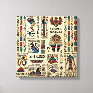 Egyptian hieroglyphs and deities on papyrus canvas print