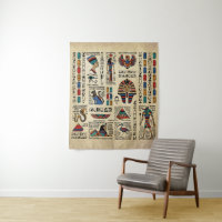 Egyptian hieroglyphs and deities on papyrus