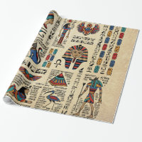 Egyptian hieroglyphs and deities on papyrus
