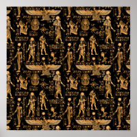 Egyptian hieroglyphs and Gods gold and black