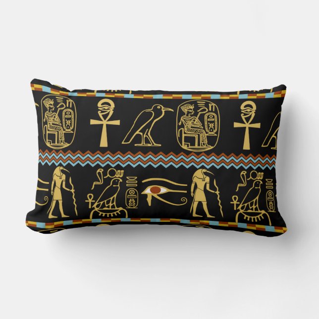 Egyptian Hieroglyphs Eye Of Horus Pattern Lumbar Cushion (Front)