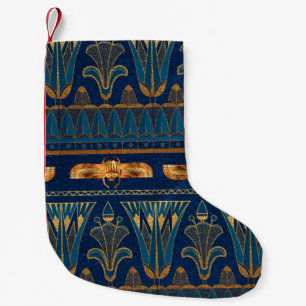 Egyptian Hieroglyphs Gold Beetles Golden Glitter Small Christmas Stocking