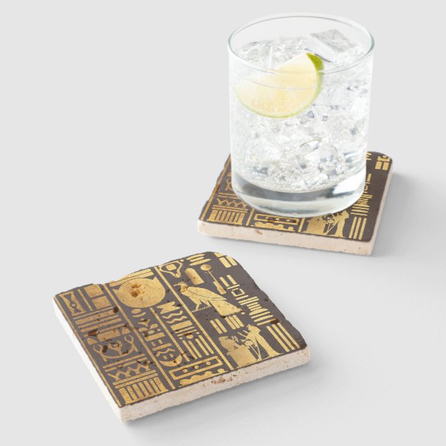 Egyptian Hieroglyphs Gold Foil  Stone Coaster (Side)