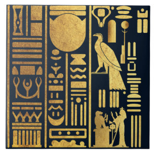 Egyptian Hieroglyphs Gold Foil Tile