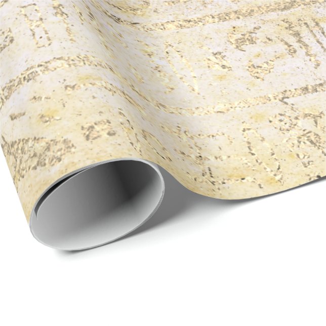 Egyptian Hieroglyphs Gold Foxier Grungy Creamy Wrapping Paper (Roll Corner)