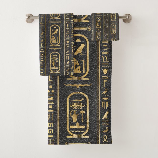Egyptian hieroglyphs Gold on Leather Bath Towel Set (Insitu)