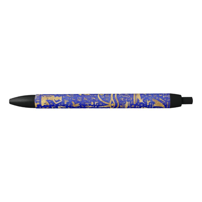 Egyptian hieroglyphs -Lapis Lazuli and Gold Black Ink Pen (Front)