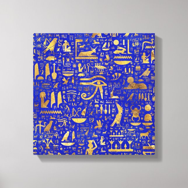 Egyptian hieroglyphs -Lapis Lazuli and Gold Canvas Print (Front)