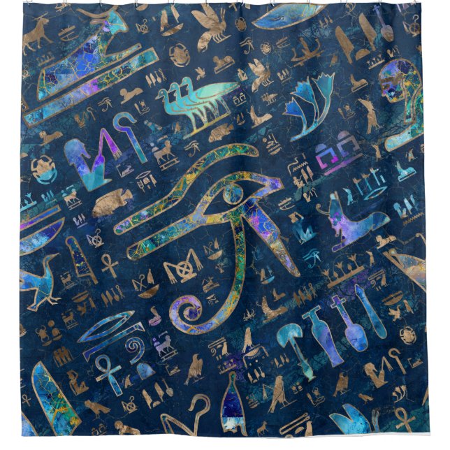 Egyptian hieroglyphs Mixed Texture Abstract Shower Curtain (Front)