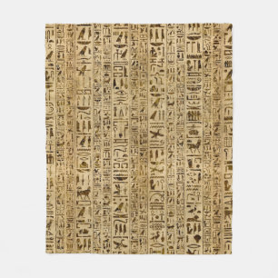 Egyptian hieroglyphs on papyrus fleece blanket