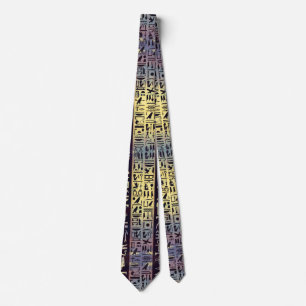 Egyptian hieroglyphs on purple violet tie
