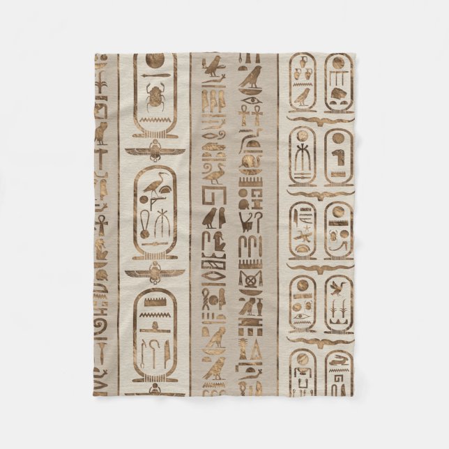 Egyptian hieroglyphs Pastel Gold Fleece Blanket (Front)