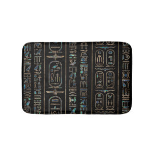 Egyptian hieroglyphs pattern Gold Abalone Bath Mat