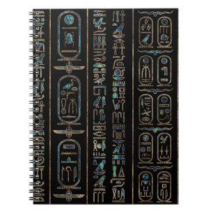 Egyptian hieroglyphs pattern Gold Abalone Notebook