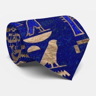 Egyptian hieroglyphs pattern Gold Lapis Lazuli Tie