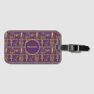 Egyptian Hieroglyphs Pattern Personalised Luggage Tag