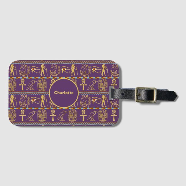 Egyptian Hieroglyphs Pattern Personalised Luggage Tag (Front Horizontal)