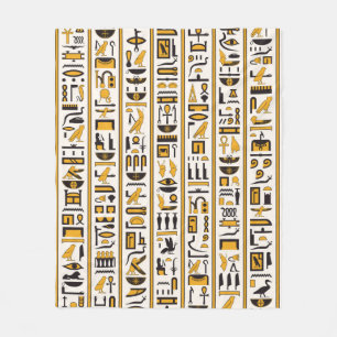 Egyptian hieroglyphs yellow-black colour seamless fleece blanket