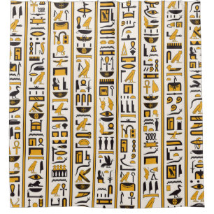 Egyptian hieroglyphs yellow-black colour seamless shower curtain