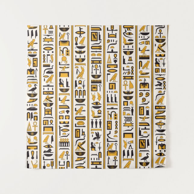 Egyptian hieroglyphs yellow-black colour seamless tapestry (Front)