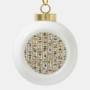 Egyptian Hieroglyphs: Yellow-Black Seamless. Ceramic Ball Christmas Ornament