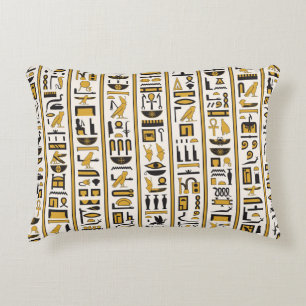 Egyptian Hieroglyphs: Yellow-Black Seamless. Decorative Cushion