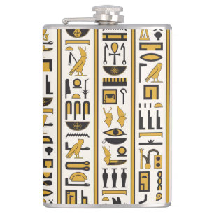Egyptian Hieroglyphs: Yellow-Black Seamless. Hip Flask