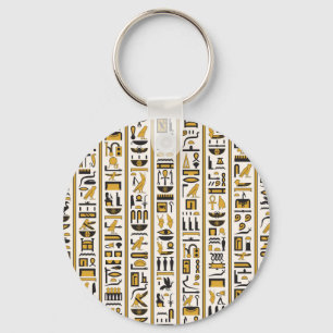 Egyptian Hieroglyphs: Yellow-Black Seamless. Key Ring
