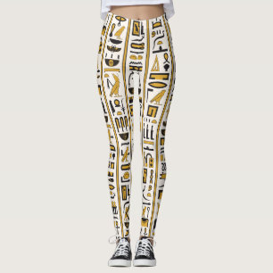 Egyptian Hieroglyphs: Yellow-Black Seamless. Leggings