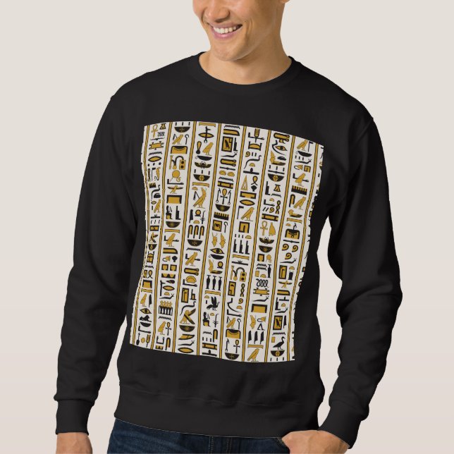 Egyptian Hieroglyphs: Yellow-Black Seamless. Sweatshirt (Front)