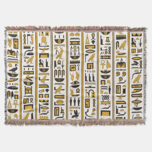 Egyptian Hieroglyphs: Yellow-Black Seamless. Throw Blanket