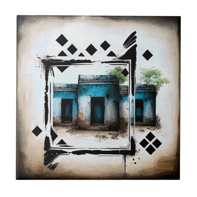 Egyptian huts bauhaus style tile (Front)