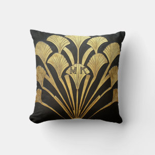 Egyptian Inspired Black and Gold Art Deco 16 x 16 Cushion