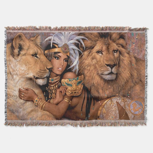  Egyptian Lion Goddess Throw Blanket (Front)