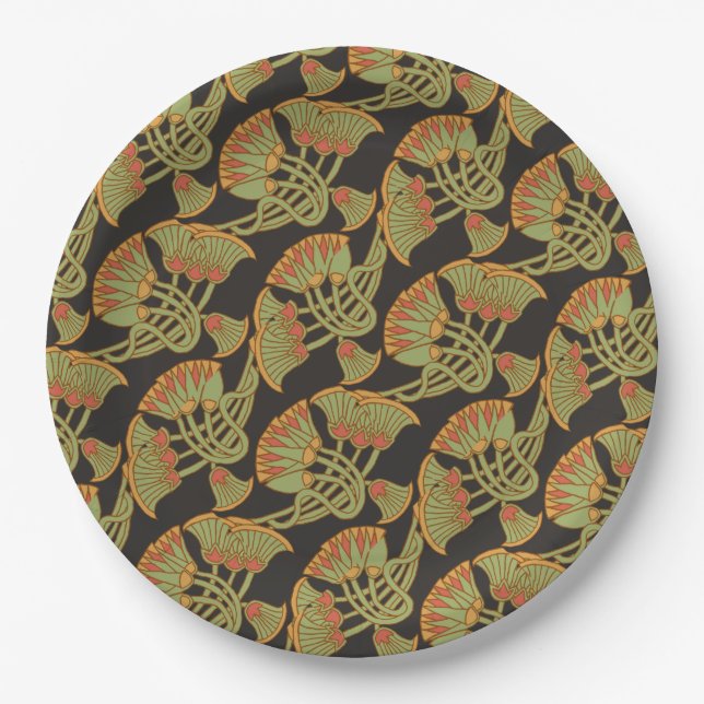 Egyptian Lotus and Papyrus, Black Paper Plate (Front)