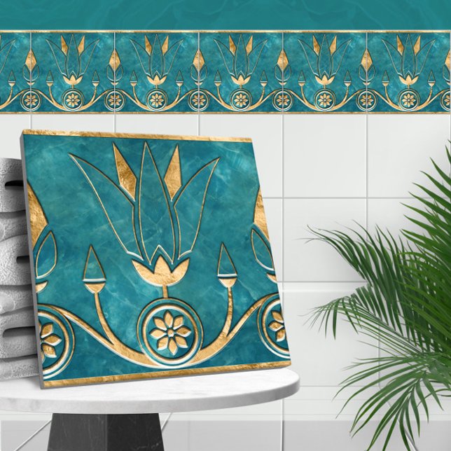 Egyptian Lotus Border - Turquoise Marble and Gold Tile (Creator Uploaded)