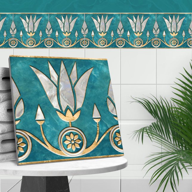 Egyptian Lotus Border - Turquoise Pearl and Gold Tile (Creator Uploaded)