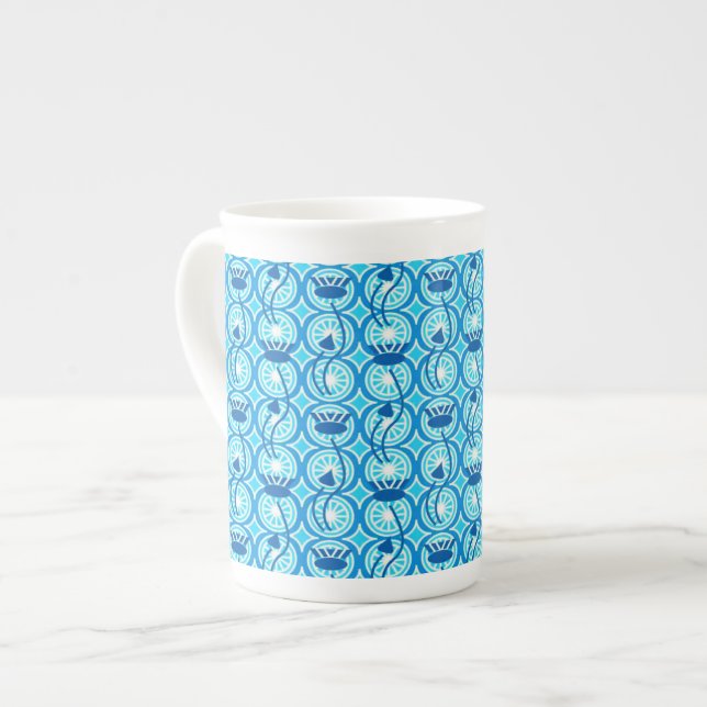 Egyptian Lotus pattern, cobalt and turquoise Bone China Mug (Front Left)