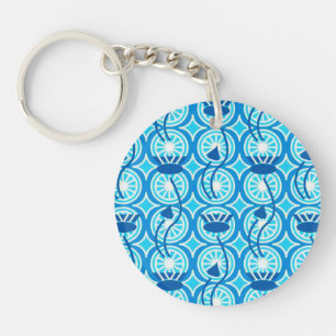 Egyptian Lotus pattern, cobalt and turquoise Key Ring