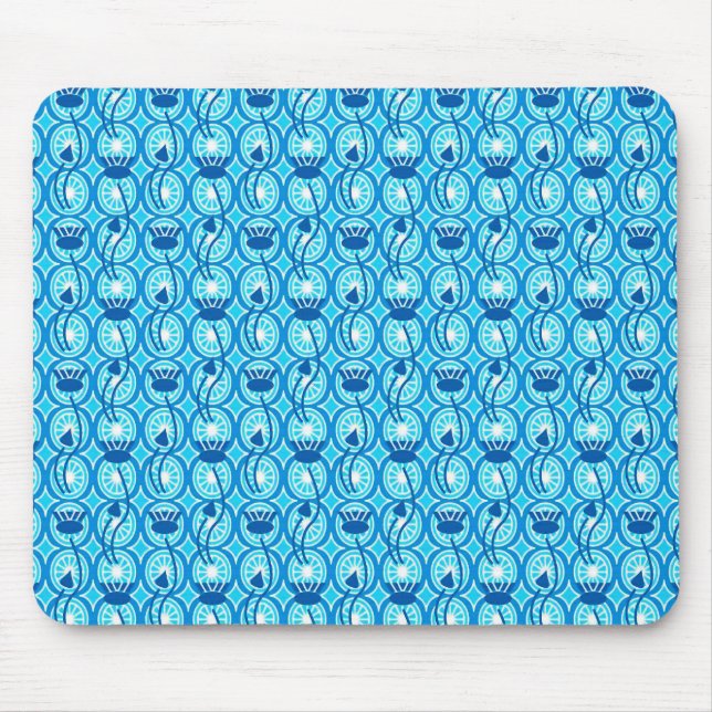 Egyptian Lotus pattern, cobalt and turquoise Mouse Pad (Front)