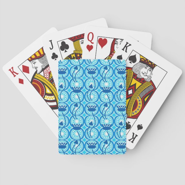 Egyptian Lotus pattern, cobalt and turquoise Playing Cards (Back)