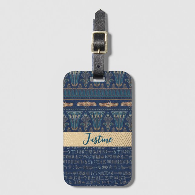  Egyptian Lotus Scarab Hieroglyphs Personalised  Luggage Tag (Front Vertical)