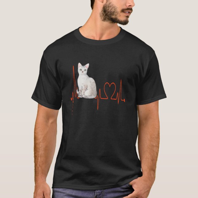 Egyptian Ma My Heartbeat EKG Cat Mom Cat Dad Cat T-Shirt (Front)