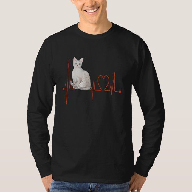 Egyptian Ma My Heartbeat EKG Cat Mom Cat Dad Cat T-Shirt (Front)